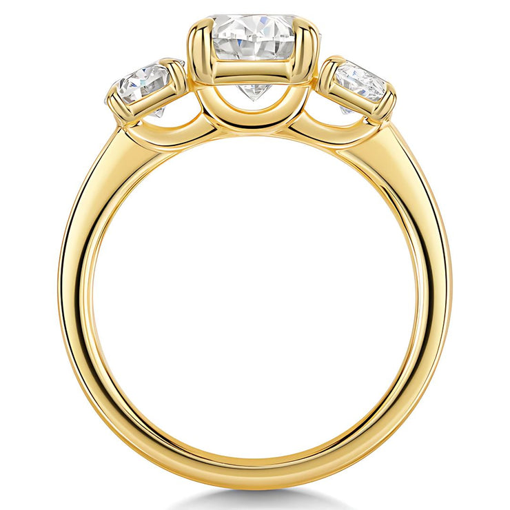 Talon Setting Three Stone Lab Grown Oval Diamond Ring In Yellow Gold By FANCI Fine Jewellery, Southampton, UK.