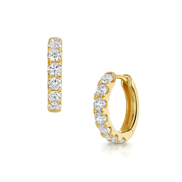 Split Prong Setting Lab Grown Diamond Huggie Earrings In Yellow Gold By FANCI Fine Jewellery, Southampton, UK.