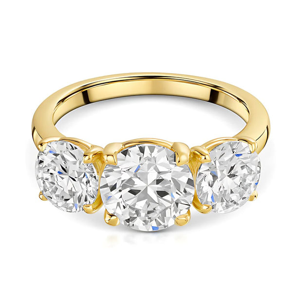 Talon Setting Three Stone Lab Grown Diamond Ring In Yellow Gold By FANCI Fine Jewellery, Southampton, UK.