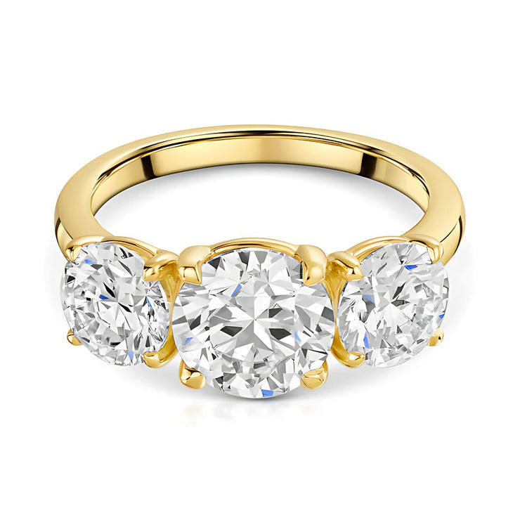 Talon Setting Three Stone Lab Grown Diamond Ring In Yellow Gold By FANCI Fine Jewellery, Southampton, UK.