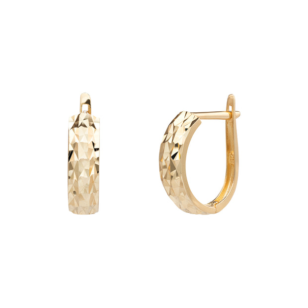 Diamond Cut 9ct Yellow Gold Huggie Earrings By FANCI Fine Jewellery Southampton, UK.