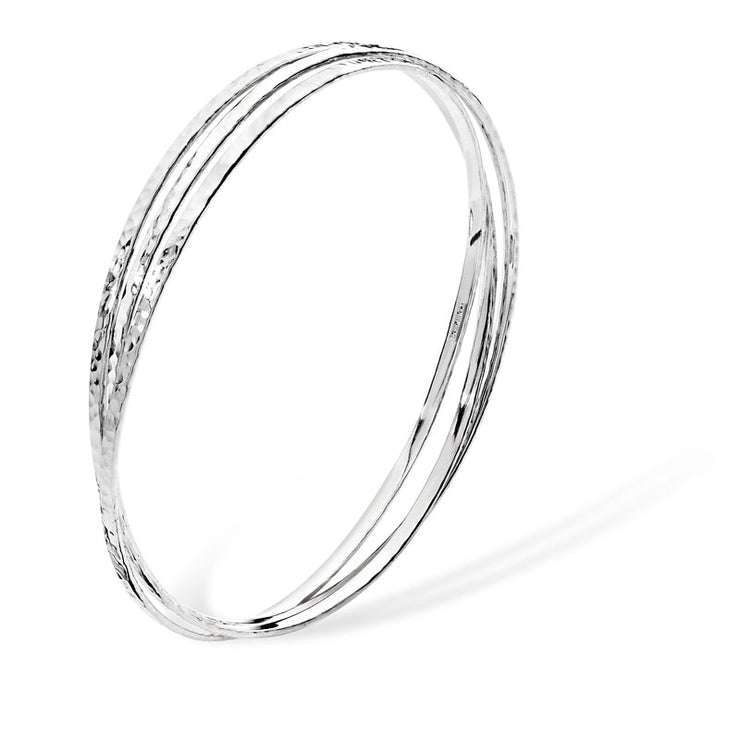 Silver Treble Hammered Style Bangle by FANCI Fine Jewellery, Southampton, UK