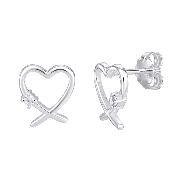 Sterling Silver CZ Heart Stud Earrings by FANCI Fine Jewellery, Southampton, UK.