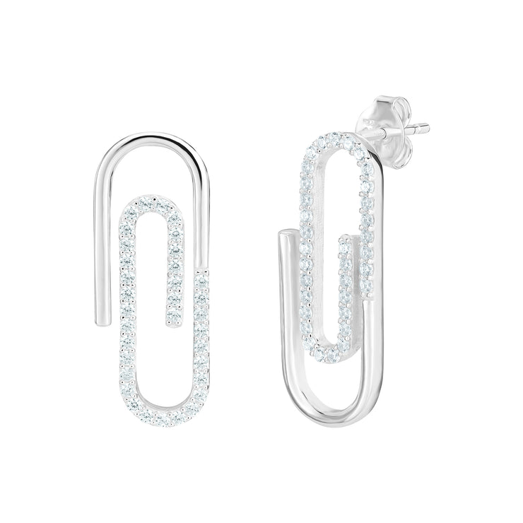 Silver Paperclip Drop Earrings With Cubic Zirconia by FANCI Fine Jewellery, Southampton, UK.