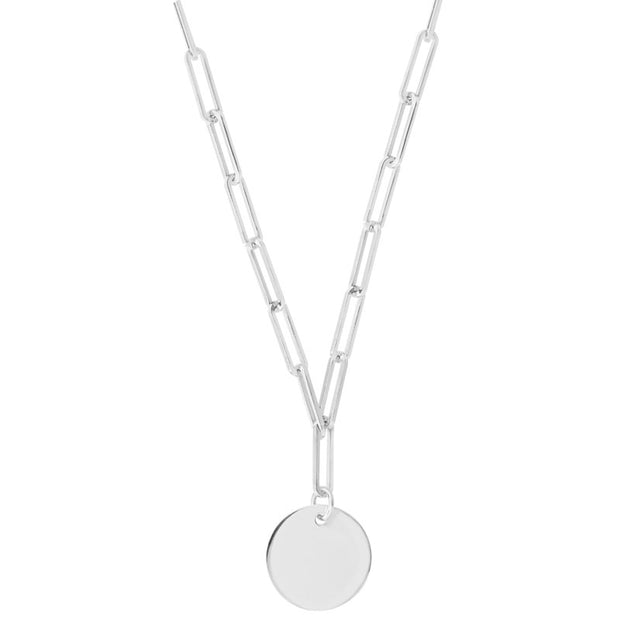 Link Chain With Plain Circle Disc Pendant Necklace by FANCI Fine Jewellery, Southampton, UK.