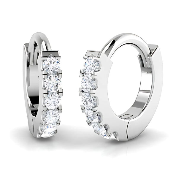 Claw Set Diamond Hoop Huggie Earrings in 9ct White Gold by FANCI Fine Jewellery, Southampton, UK.