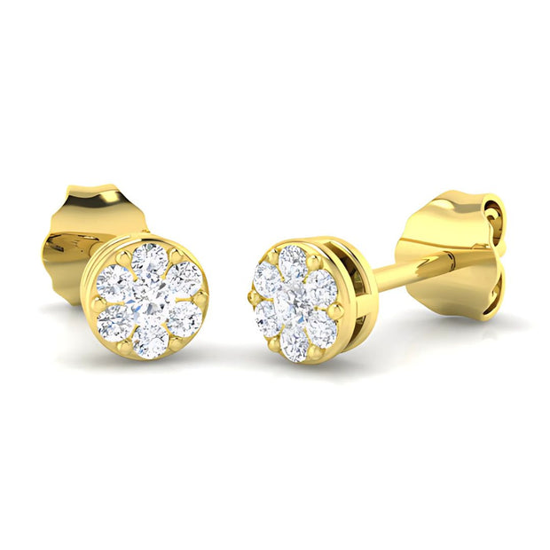 Diamond Cluster Stud Earrings In Yellow Gold By FANCI Fine Jewellery, Southampton, UK.