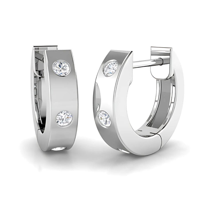 Diamond Set Hoop Huggie Earrings in 9ct White Gold by FANCI Fine Jewellery, Southampton, UK.