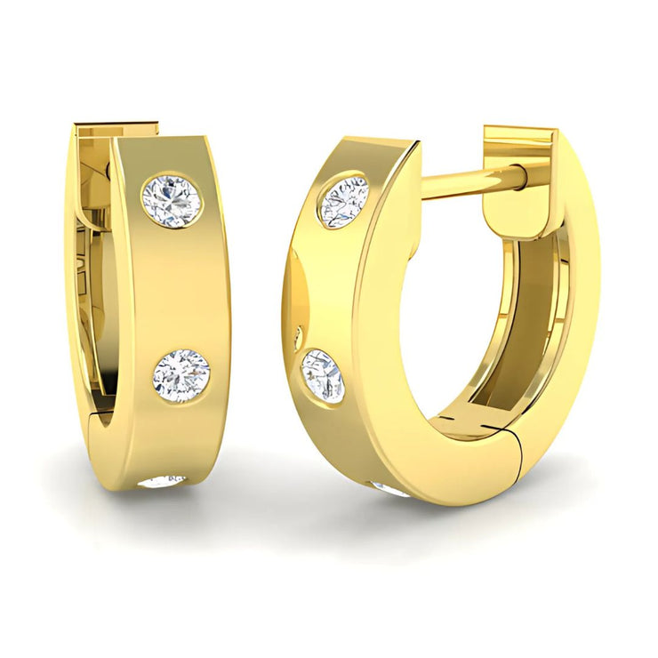 Diamond Set Hoop Huggie Earrings in 9ct Yellow Gold by FANCI Fine Jewellery, Southampton, UK.