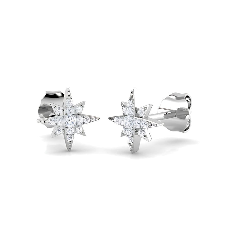 9ct White Gold Diamond Star Stud Earrings By FANCI Fine Jewellery, Southampton, UK.