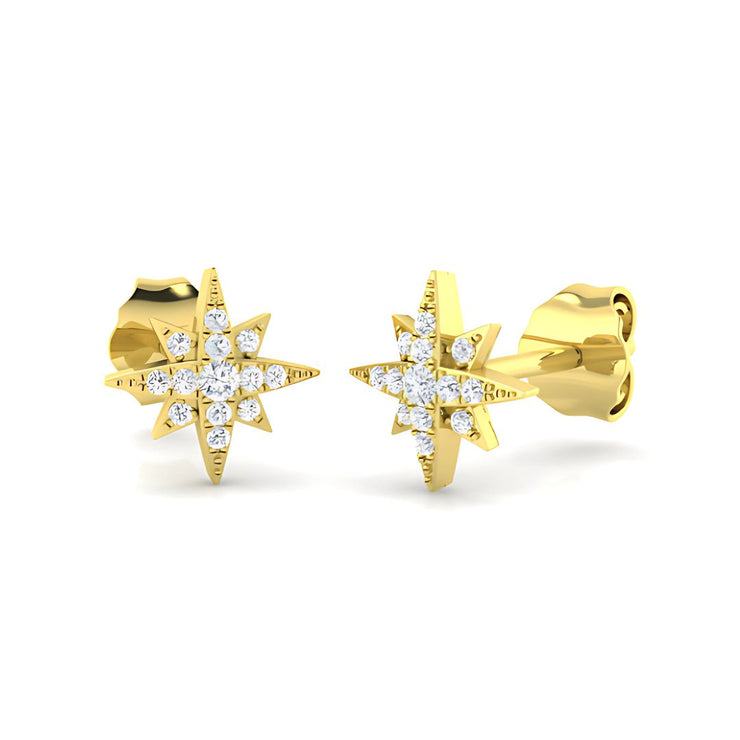 9ct Yellow Gold Diamond Star Stud Earrings By FANCI Fine Jewellery, Southampton, UK.