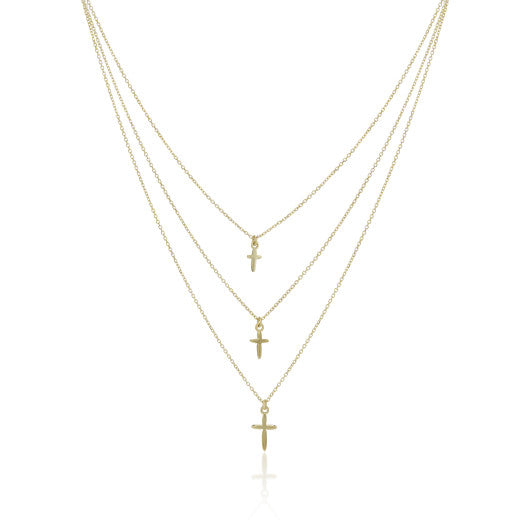 9ct Yellow Gold Triple Chain Cross Necklace by FANCI Fine Jewellery, Southampton, UK.