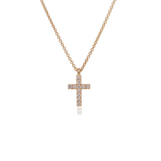 9ct Yellow Gold Diamond Cross Pendant Necklace By FANCI Fine Jewellery, Southampton, UK.