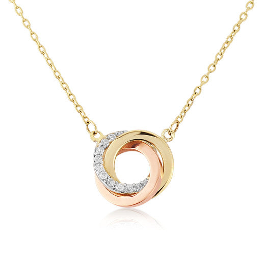 9ct Three Colour Gold Swirl Pendant Necklace by FANCI Fine Jewellery, Southampton, UK.