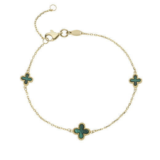 9ct Yellow Gold Malachite Cross Bracelet by FANCI Fine Jewellery, Southampton, UK.