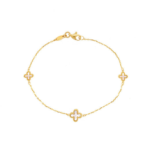 9ct Yellow Gold Mother Of Pearl Cross Bracelet by FANCI Fine Jewellery, Southampton, UK.