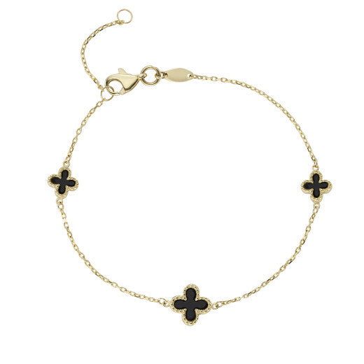 9ct Yellow Gold Onyx Cross Bracelet by FANCI Fine Jewellery, Southampton, UK.