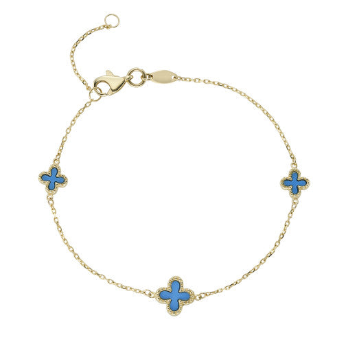 9ct Yellow Gold Turquoise Cross Bracelet by FANCI Fine Jewellery, Southampton, UK.