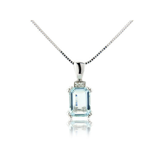 9ct White Gold Diamond And Aquamarine Pendant Necklace By FANCI Fine Jewellery, Southampton, UK.