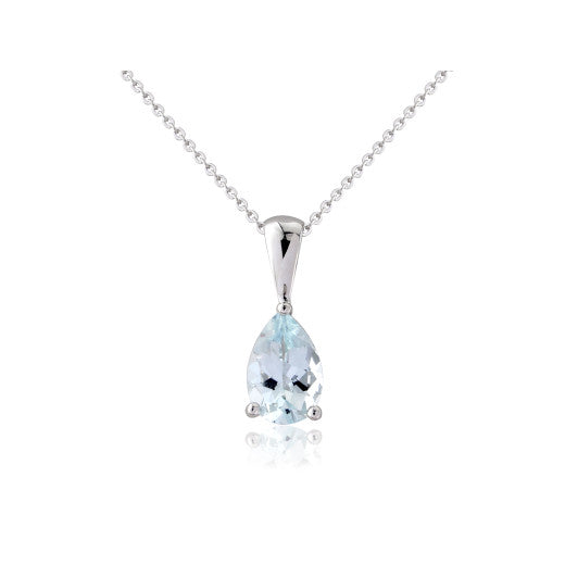 9ct White Gold Pear Aquamarine Pendant Necklace By FANCI Fine Jewellery, Southampton, UK.