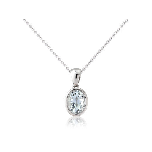 9ct White Gold Oval Aquamarine Pendant Necklace By FANCI Fine Jewellery, Southampton, UK.