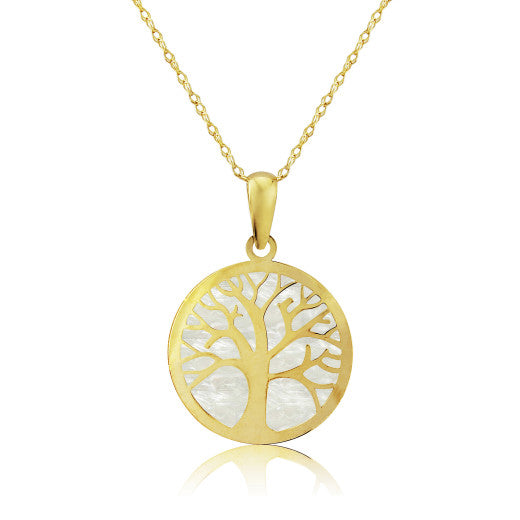 9ct Yellow Gold Mother Of Pearl Tree Of Life Pendant Necklace by FANCI Fine Jewellery, Southampton, UK.