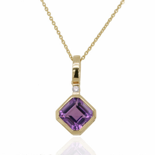 9ct Yellow Gold Diamond And Amethyst Pendant Necklace By FANCI Fine Jewellery, Southampton, UK.