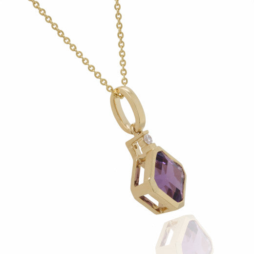 9ct Yellow Gold Diamond And Amethyst Pendant Necklace By FANCI Fine Jewellery, Southampton, UK.