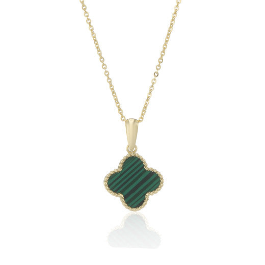 9ct Yellow Gold Malachite Clover Pendant by FANCI Fine Jewellery, Southampton, UK.