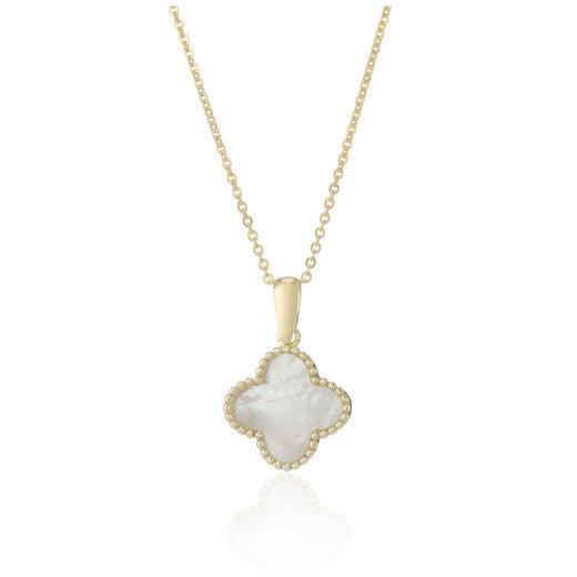 9ct Yellow Gold Mother Of Pearl Clover Pendant by FANCI Fine Jewellery, Southampton, UK.