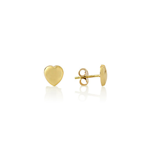 9ct Yellow Gold Heart Stud Earrings By FANCI Fine Jewellery, Southampton, UK.