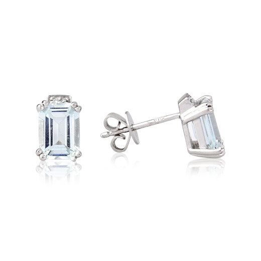 9ct White Gold Diamond And Aquamarine Earrings By FANCI Fine Jewellery, Southampton, UK.