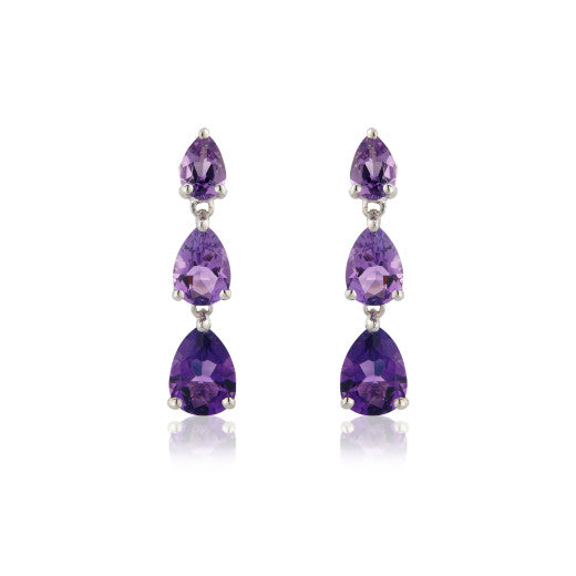 9ct White Gold Pear Amethysts Drop Earrings By FANCI Fine Jewellery, Southampton, UK.