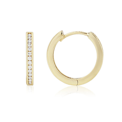 9ct Yellow Gold Cubic Zirconia Hoop Earrings By FANCI Fine Jewellery, Southampton, UK.