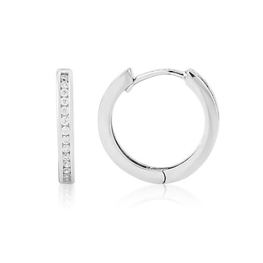 9ct White Gold Cubic Zirconia Hoop Earrings By FANCI Fine Jewellery, Southampton, UK.