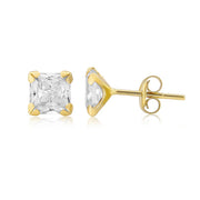 9ct Yellow Gold Square Cubic Zirconia Stud Earrings By FANCI Fine Jewellery, Southampton, UK.