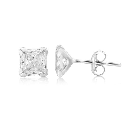 9ct White Gold Square Cubic Zirconia Stud Earrings By FANCI Fine Jewellery, Southampton, UK.