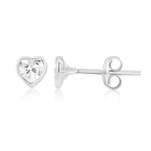 9ct White Gold Cubic Zirconia Heart Earrings By FANCI Fine Jewellery, Southampton, UK.