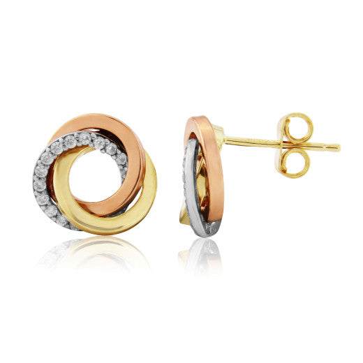 9ct Three Colour Gold Swirl Stud Earrings By FANCI Fine Jewellery Southampton, UK.