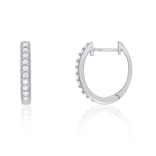 9ct White Gold Diamond Hoop Huggie Earrings By FANCI Fine Jewellery, Southampton, UK.