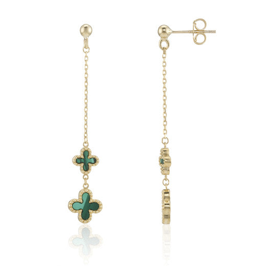 9ct Yellow Gold Malachite Flowers Drop Earrings by FANCI Fine Jewellery, Southampton, UK.