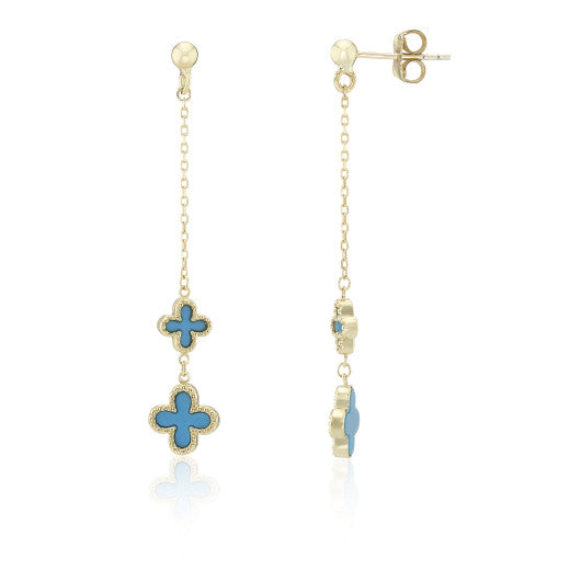 9ct Yellow Gold Turquoise Flowers Drop Earrings by FANCI Fine Jewellery, Southampton, UK.