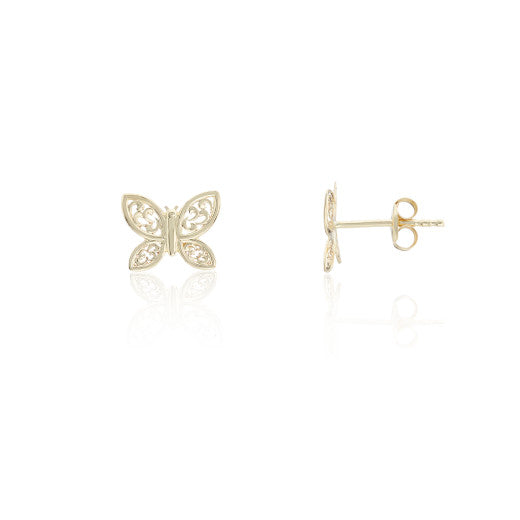 9ct Yellow Gold Filigree Butterfly Earrings By FANCI Fine Jewellery, Southampton, UK.