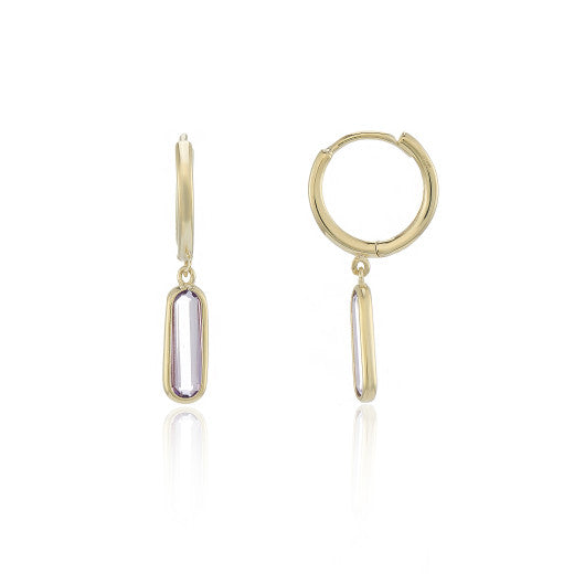 9ct Yellow Gold Amethyst Hoop Drop Earrings By FANCI Fine Jewellery, Southampton, UK.