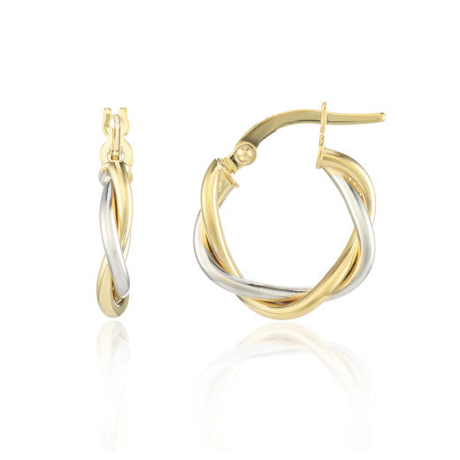 9ct Yellow and White Gold Twist Creole Earrings By FANCI Fine Jewellery, Southampton, UK.