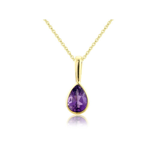 9ct Yellow Gold Pear Cut Amethyst Pendant Necklace By FANCI Fine Jewellery, Southampton, UK.