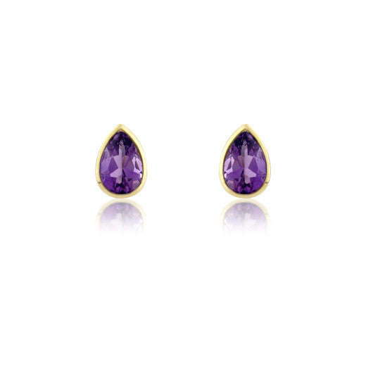 9ct Yellow Gold Pear Cut Amethyst Earrings By FANCI Fine Jewellery, Southampton, UK.