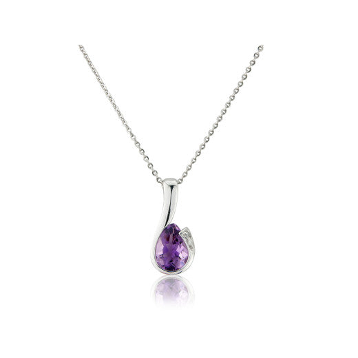 9ct White Gold Amethyst & Diamond Curl Pendant Necklace By FANCI Fine Jewellery, Southampton, UK.