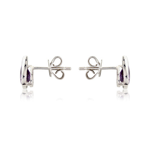 9ct White Gold Amethyst & Diamond Curl Earrings By FANCI Fine Jewellery, Southampton, UK.