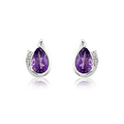 9ct White Gold Amethyst & Diamond Curl Earrings By FANCI Fine Jewellery, Southampton, UK.